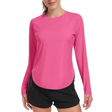 Imagem de addigi Camisa de sol feminina FPS 50+ manga comprida para treino, corrida, caminhada, proteção UV, roupas de secagem rápida ao ar livre, A_Deep Pink, G