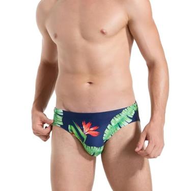 Imagem de NUJOLI Biquíni masculino sexy cintura baixa natação cuecas com cordão ajustável, Floral azul, M