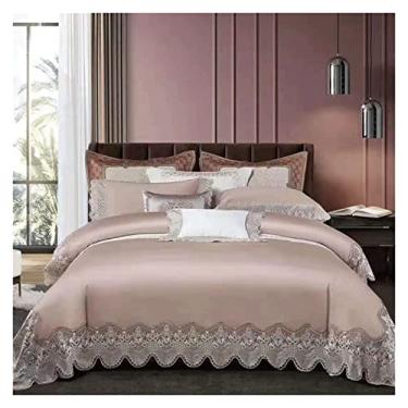 Imagem de Jogo de cama com borda de renda 4 peças capa de colcha de algodão fronha de seda (cor: D, tamanho: 1,4 * 1,8 m) (D 1,4 * 1,8 m)