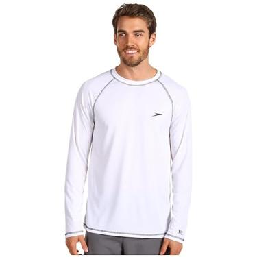 Imagem de Camiseta masculina Speedo Uv de natação de manga comprida, ajuste solto, camiseta fácil, Branco, Large