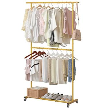 Imagem de Sywhitta Suporte para roupas com haste dupla, organizador de roupas com rodinhas para p...