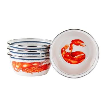 Imagem de Golden Rabbit Enamelware – Conjunto de 4 – Estampa lagosta – Tigelas para salada