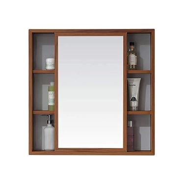 Imagem de Armário de parede para banheiro, organizador de armazenamento, armário de espelho para casa, pode deslizar para a esquerda e para a direita, 1 porta, 3 compartimentos