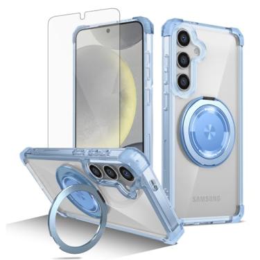 Imagem de Asuwish Capa de telefone para Samsung Galaxy S24 5G com protetor de tela de vidro temperado Slim Magnetic Rugged Stand Ring Holder Hybrid Protective Clear Clear TPU Cell Cover S 24 24S G5 Mulheres