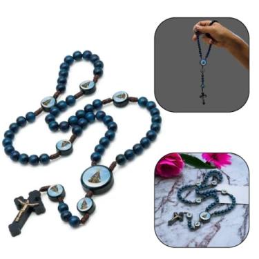 Imagem de Terço Madeira Azul Cordão