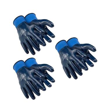 Imagem de Kit 3 Luva Nitrílica Impermeável Óleo Mecânico Automotivo
