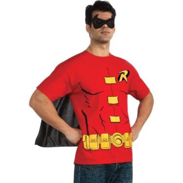 Imagem de Rubie's Costume DC Comics Camiseta masculina Robin com capa e máscara, Vermelho, G