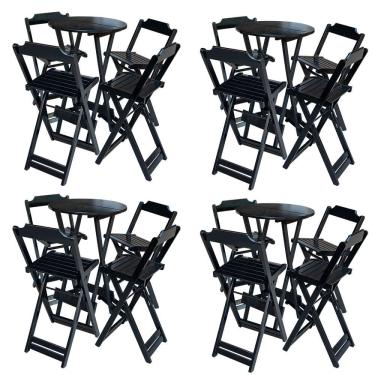Imagem de Kit 4 Jogos De Mesa Bistrô De Madeira Com 4 Cadeiras Dobravel Ideal Para Bar E Restaurante Preto