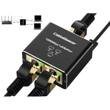 Imagem de Divisor Ethernet, Gigabit RJ45 Ethernet Splitter 1 a 2, conector de extensão de rede de 1000Mbps com cabo de alimentação USB, plugue extensor 8P8C para cabo Cat5/5e/6/7/8 (2 dispositivos de rede simultânea)