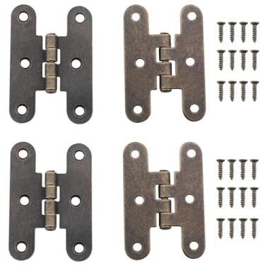 Imagem de ZZLZX Dobradiça de metal em forma de H, 4 peças, 24 parafusos, caixa de madeira, 6 furos, ferragens, dobradiça antiga, caixa de joias para pequenos projetos de marcenaria, armários, gavetas
