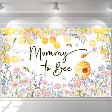 Imagem de Avezano Banner de mamãe para abelha flores silvestres decoração de festa chá de bebê floral tema abelha revelação de gênero faixa de festa favo de mel chá de bebê festa bolo banner 70,8 x 43,3