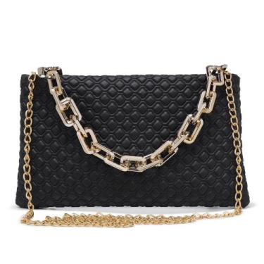 Imagem de Bolsa Feminina Quadrada Preta Barato Bolsinha Luxo Alça Corrente Trans