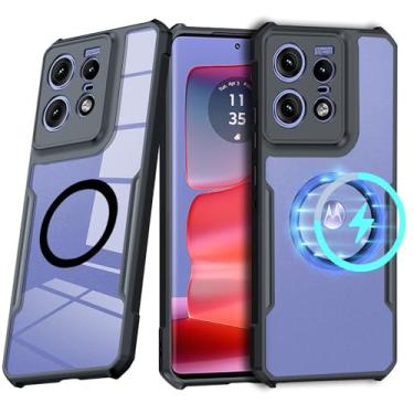 Imagem de Guizzcg Capa magnética para Motorola Moto Edge 50 Pro [compatível com Magsafe] Capa ultrafina de TPU macio + traseira transparente acrílica airbags de grau militar proteção contra quedas à prova de