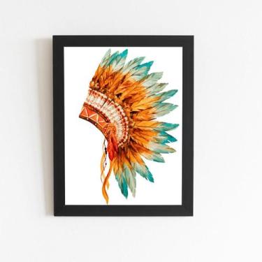 Imagem de Quadro Cocar Indígena Penas Coloridas Moldura Preta 60X40Cm - Plimshop