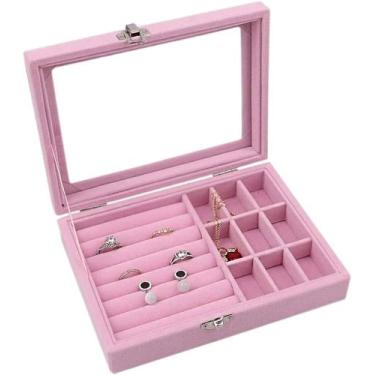 Imagem de Porta Joias Tampa Organizador Veludo Divisória Fecho ROSA - SWEET HOME