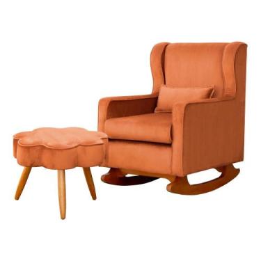 Imagem de Poltrona C/ Puff Balanço Amamentação Aurora Veludo Terracota - LM DECO