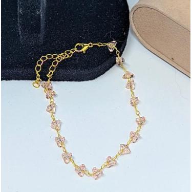 Imagem de Pulseira Feminino com Pedras Cristais Zircônias Folheado Ouro Rose Cri