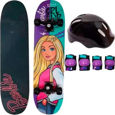Imagem de Skate Infantil Barbie C/ Kit De Segurança F00105C - Fun, Preto