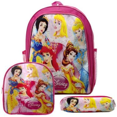 Imagem de Kit Mochila Escolar Infantil Juvenil Menina Princesas Rosa - TOYS 2U