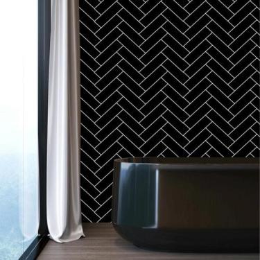 Imagem de Papel de Parede Geométrico Olwë Preto ou Branco - Rolo com 10 Metros  