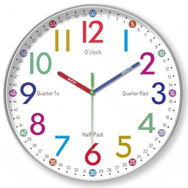 Imagem de wigmoa Relógio Telling Time - Relógio de parede bonito sem tique-taque - Relógio analógico silencioso para quarto - BA-3 (Tipo A, 25 cm)