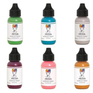 Imagem de Dina Wakley Paints - Cheddar, blushing, perene, fúcsia, elefante e oceano