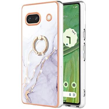 Imagem de Dinglijia Capa fina para Google Pixel 7A, TPU macio IMD mármore padrão brilhante anel suporte capa para meninas e mulheres, capa de proteção de câmera e tela para Google Pixel 7A, BKZH branco