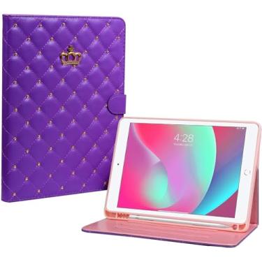 Imagem de Linda capa para iPad 9ª/8ª/7ª geração, 10,2 polegadas, coroa de couro PU, capa fólio com suporte embutido para Apple Pencil – Auto Wake/Sleep Vários ângulos de visualização presentes para meninas