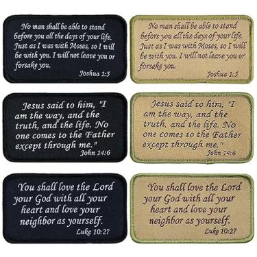 Imagem de 6 peças de adesivos de versículo da Bíblia, Josué 1:5| Lucas 10:27| John 14:6 Frases da Bíblia Famosas Frases da Bíblia Conjunto de adesivos bordados moral para bonés, bolsas, mochilas, colete tático