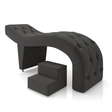 Imagem de Maca de Estética para Massagem Cílios Fixa Lash Estofada com Escada Veludo Cinza G83 - Gran Belo