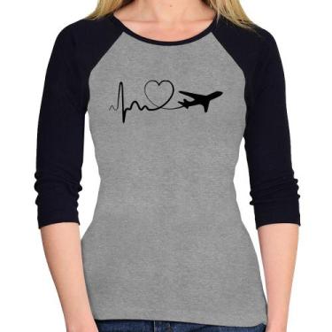 Imagem de Baby Look Raglan Avião Batimentos Cardíacos Coração Manga 3/4 - Foca n