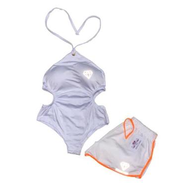 Imagem de Body Maiô Branco + Short Tactel Gringas Model, Laranja, Único 36-42