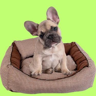 Imagem de Caminha pet luxo com travesseiro e almofada dupla face, cor xadrez - K