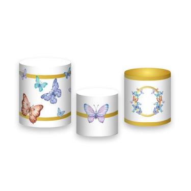 Imagem de Trio De Capa Cilindro - Borboleta Circulo Efeito Glitter Dourado 013 -