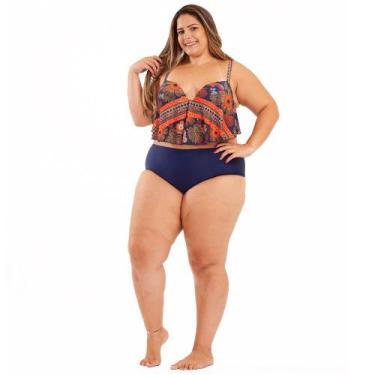 Imagem de Biquíni Plus Size Cintura Alta E Babado Na Barriga - WA modas, Marinho