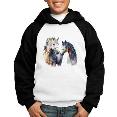 Imagem de Moletom Infantil Casal de Cavalos Watercolor - Foca na Moda, Branco, P