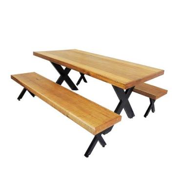 Imagem de Jogo Mesa E 2 Bancos Industrial Texas 1,80m Ferragem Preta - Movelaria