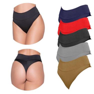 Imagem de Kit 5 Calcinhas Modeladora Cós Alto Duplo Fio Duplo - All Fri, M, Sort