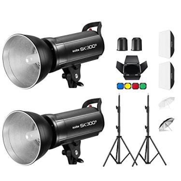 Imagem de Godox 2X SK300II Studio Flash Strobe Kit:2.4G 600Ws Speedlite Flash Monolight with Bowens Mount for Studio Shooting,Location & Portrait Photography with Light Stand,Softbox,Barndoor and UmbrellasL8