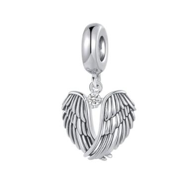 Imagem de MiiFort Wings of Angels Love Protection Zircônia Cúbica Berloque Pingente Pingente Compatível com Pulseiras Pandora Charms, One Size, Cobre, Sem Pedra Preciosa