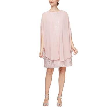 Imagem de S.L. Fashions Vestido feminino com estampa floral e capelet de chiffon, Folha dourada rosa desbotada, 50