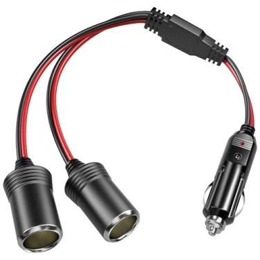 Imagem de Energeaster Divisor de isqueiro de carro de 16 polegadas, 1 a 2, com luz LED, soquete de plugue de 12 V 24 V, divisor de 2 vias, Y, cabo de extensão de isqueiro 16AWG com fusível de 15A, adaptadores