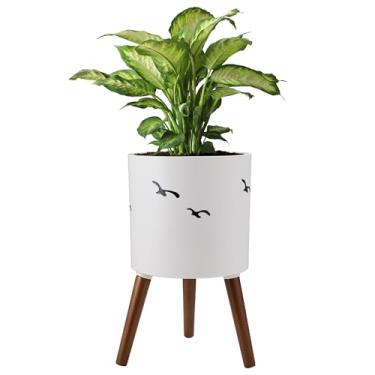 Imagem de Naclto Vaso de 30,5 cm com suporte, vaso de plantas moderno grande para plantas de interior, vaso de flores interno e externo com drenagem para pátio de jardim doméstico, branco e preto