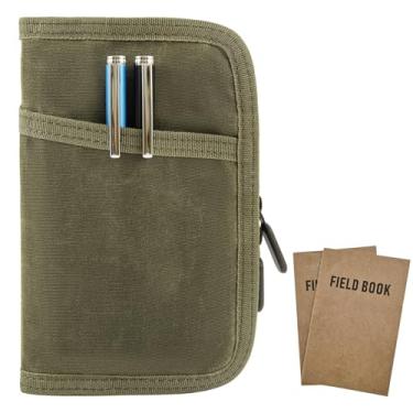 Imagem de Baizoy Capa para cadernos de notas de campo para cadernos de bolso de 8 x 14 cm com suporte de caneta com zíper, agenda de caderno de diário resistente à água, carteira EDC de lona encerada elegante