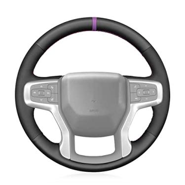 Imagem de MEWANT Capa para volante Chevrolet, couro PU + camurça costurada à mão para Chevrolet Blazer/Silverado (1500)/Silverado (2500/3500)/ Suburban/Tahoe