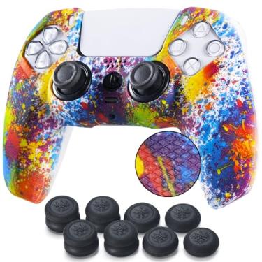 Imagem de YoRHa Studded Printing Silicone Cover Skin Case for PS5 Controller x 1(Splashing Paint) with Pro Thumb Grips x 10