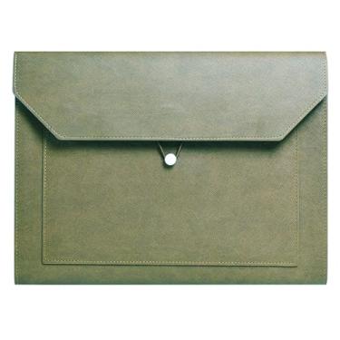 Imagem de Yufocusqc Pasta de arquivo de couro PU A4 porta-documentos 2 bolsos carteira envelope pasta estojo com cordão elástico expansão de 3/10.2 cm (verde)