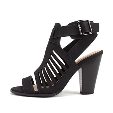 Imagem de Topshoe Avenue Mayo ~ Sandália social de salto alto com recorte gladiador e alça ajustável no tornozelo, Poliuretano preto, 9