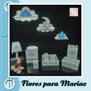 Imagem de Kit Higiene Bebe Mdf Nuvem Menino + 3 Nichos Nuvem Brancos - Flores pa