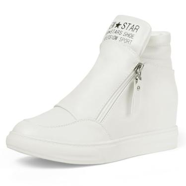 Imagem de Ckrola Tênis feminino moderno plataforma salto plataforma oculto cano alto para mulheres botas plataforma sapatos de trabalho feminino, Branco-6, 36